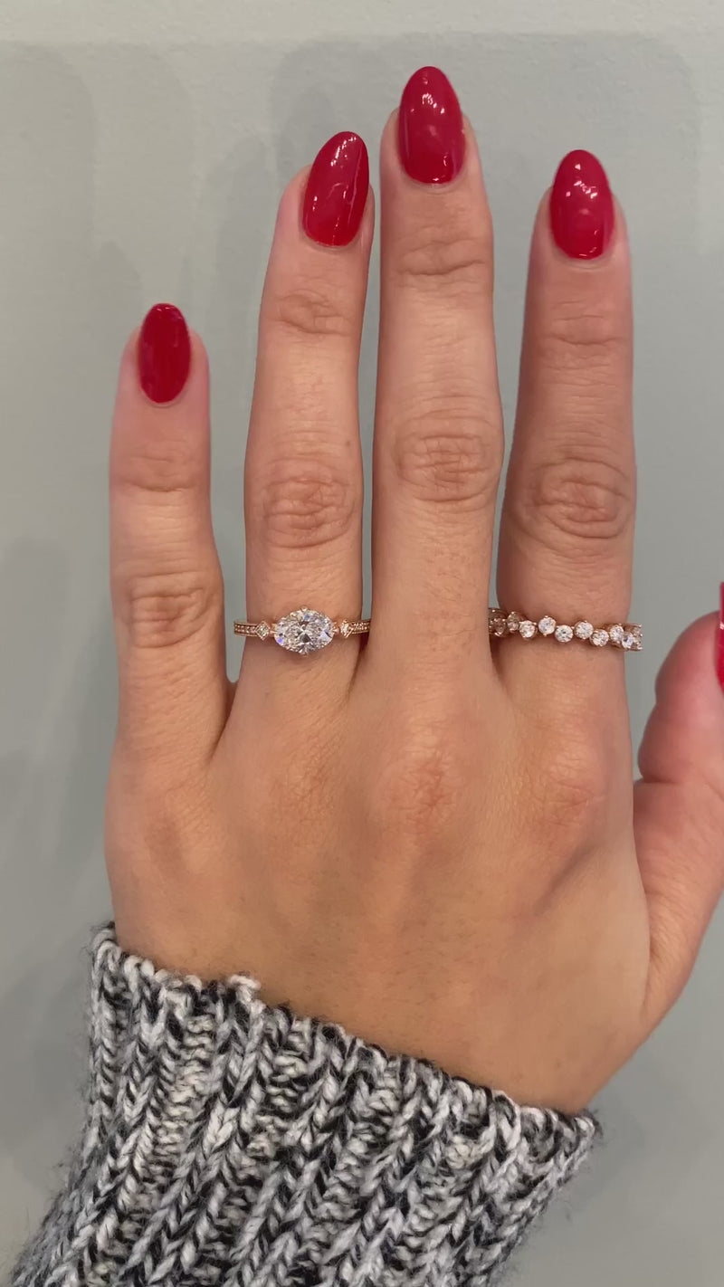 caption:Shown with a 1ct oval diamond in 14k rose gold 