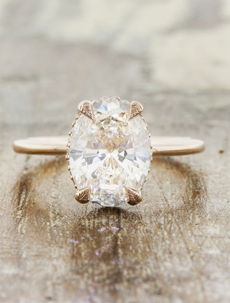 caption:Shown with a 2ct oval diamond in 14k rose gold