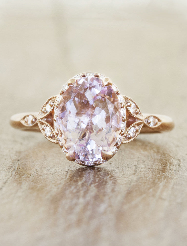 caption:Shown in 14k rose gold with morganite center stone 