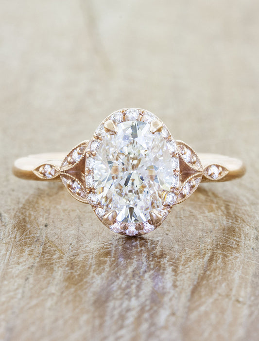 caption:Shown with 1.50ct oval diamond in 14k rose gold