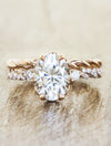 caption:Paired with Lovelace wedding band in 14k rose gold 